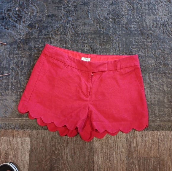 J. Crew Women's Red Linen Cotton Scallop Hem Shorts Sz 4  US - Picture 5 of 5